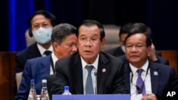 Thủ tướng Campuchia Hun Sen tại Thượng đỉnh đặc biệt Hoa Kỳ-ASEAN ở Washington, vào ngày 13/5/2022. (AP Photo/Susan Walsh)