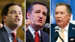 Các ứng viên khác của đảng Cộng hòa: Marco Rubio, Ted Cruz, và John Kasich.