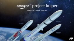 Artist's concept of the Ariane 6, New Glenn, and Vulcan Centaur rockets to be used by Amazon's Project Kuiper. (Photo: Business Wire)