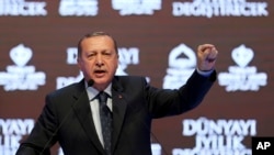 Tổng thống Thổ Nghĩ Kỳ Recep Tayyip Erdogan tại cuộc họp báo ở Istanbul, 12/3/2107.