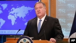 Ngoại trưởng Mỹ Mike Pompeo phát biểu trong một cuộc họp báo tại Bộ Ngoại giao ở Washington, ngày 17 tháng 4, 2019.