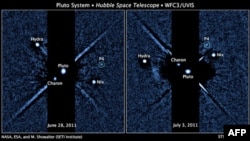 Viễn vọng kính Không gian Hubble của NASA chụp 2 bức ảnh cách nhau khoảng 1 tuần cho thấy 4 vệ tinh của Sao Diêm Vương