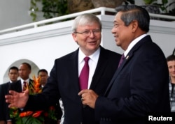 Thủ tướng Úc Kevin Rudd gặp gỡ Tổng thống Indonesia Yudhoyono tại phủ tổng thống ở Bogor, 5/7/2013