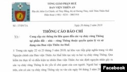 Thông cáo báo chí của đan viện Thiên An về các vụ cháy rừng thông gần đây.