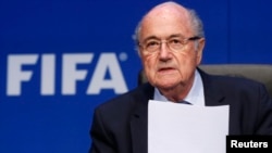 Chủ tịch FIFA Sepp Blatter tại 1 cuộc họp báo ở Zurich, Thụy Sĩ, 30/5/2015.