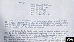 Văn bản Bộ Ngoại Giao gởi tới uỷ ban nhân dân sáu tỉnh có nạn nhân trong vụ 39 người chết.