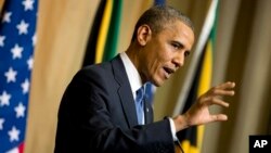 Tổng thống Hoa Kỳ Barack Obama phát biểu trong một cuộc họp báo tại Pretoria, Nam Phi, ngày 29/6/2013.