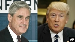 Cựu Giám đốc FBI Robert Mueller (bên trái), được chỉ định làm công tố viên đặc biệt trong cuộc điều tra về việc Nga can thiệp vào cuộc bầu cử Tổng thống Mỹ, và Tổng Thốngt Donald Trump.